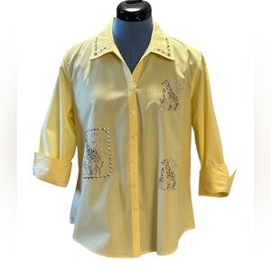 NWOT Las Olas 3/4 sleeve rhinestone embellished cotton/poly button up blouse S